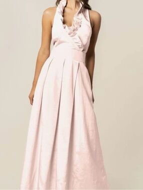 Soft Pink Ruffled Halter Maxi Dress